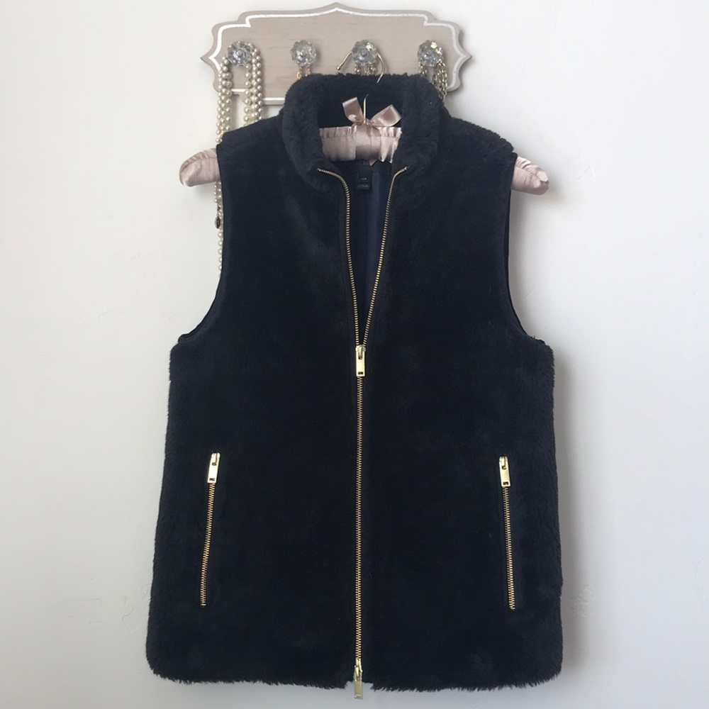 J. Crew Black Faux Fur Vest